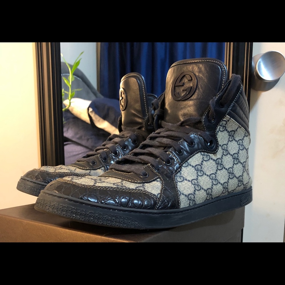 #Gucci GG Supreme Canvas Caiman Alligator shoes